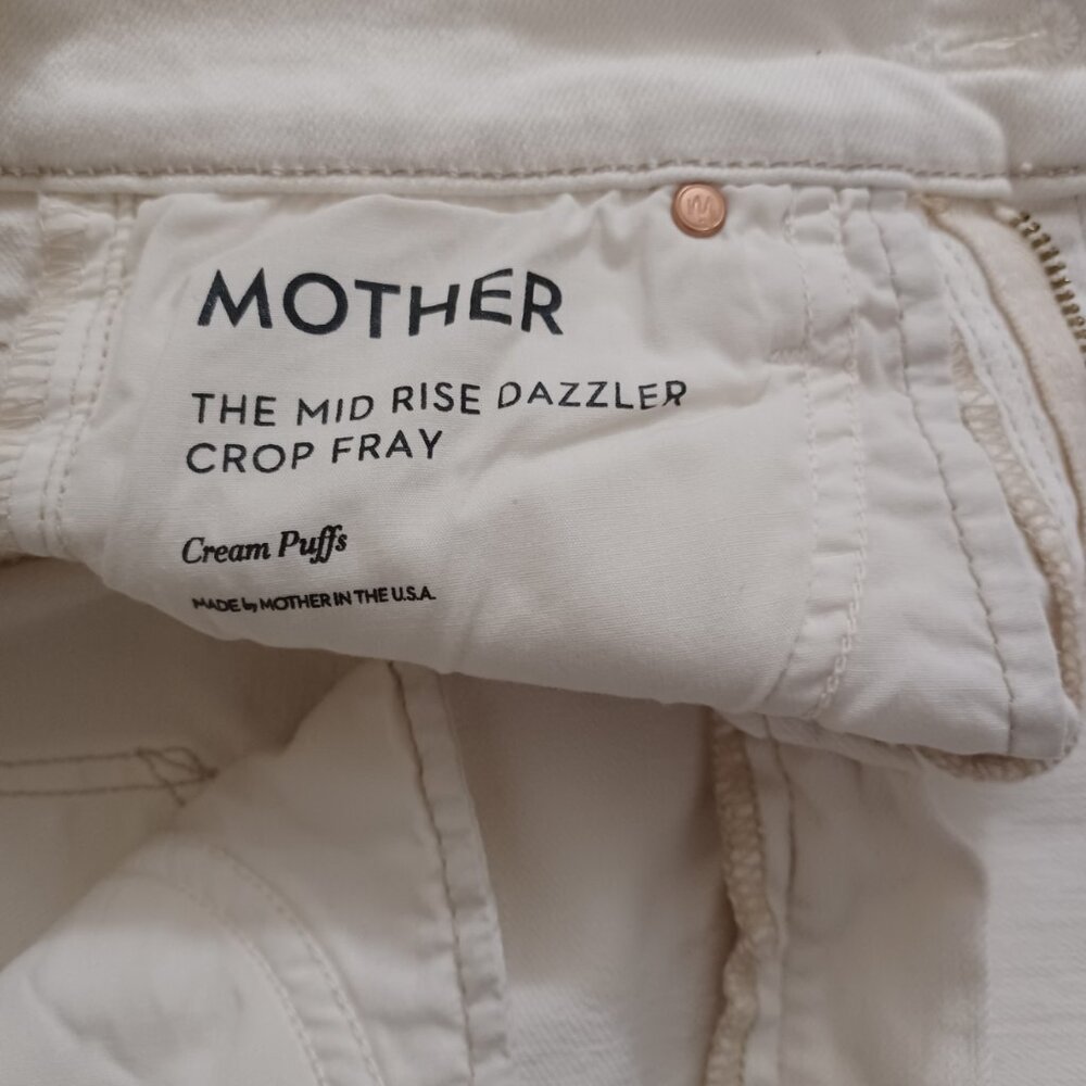 MOTHER THE MID RISE DAZZLER CROP FRAY JEANS CREAM PUFF - Picture 10 of 17